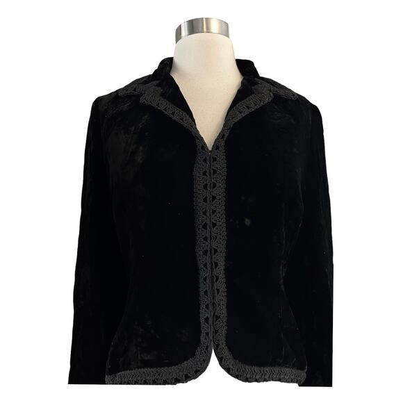RALPH LAUREN Black Label Black Velvet Jacket Evening Lace Trim USA Union 10 EUC - Picture 2 of 11